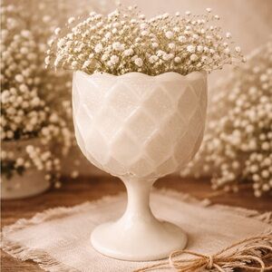 Milk Glass Vintage Harlequin Diamond Pattern Pedestal‎ Candy Dish Vase Bowl